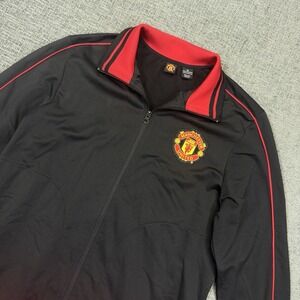 Manchester United Jacket Mens Medium Black Red Track Full Zip Soccer Futbol
